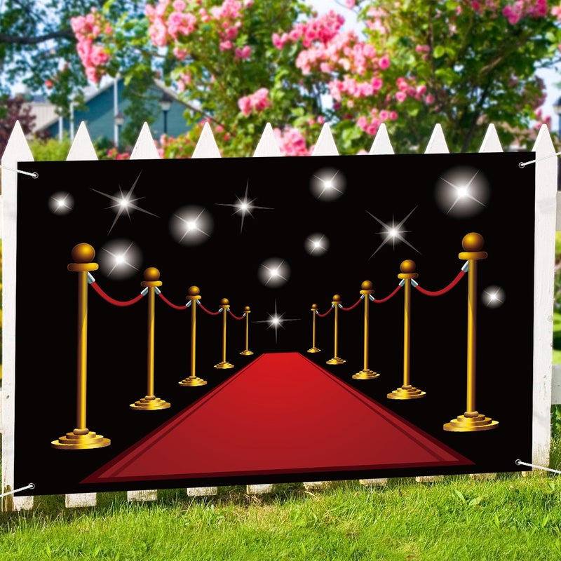 INNORU خلفية تصوير حفلة مهرجان أفلام بتصميم هوليوود - قماش متين لحفلات الزفاف أو التخرج ملصق حفلة السجادة الحمراء للداخل والخارج لتزيين تصوير عيد الميلاد 6 × 4 قدم - Image 4